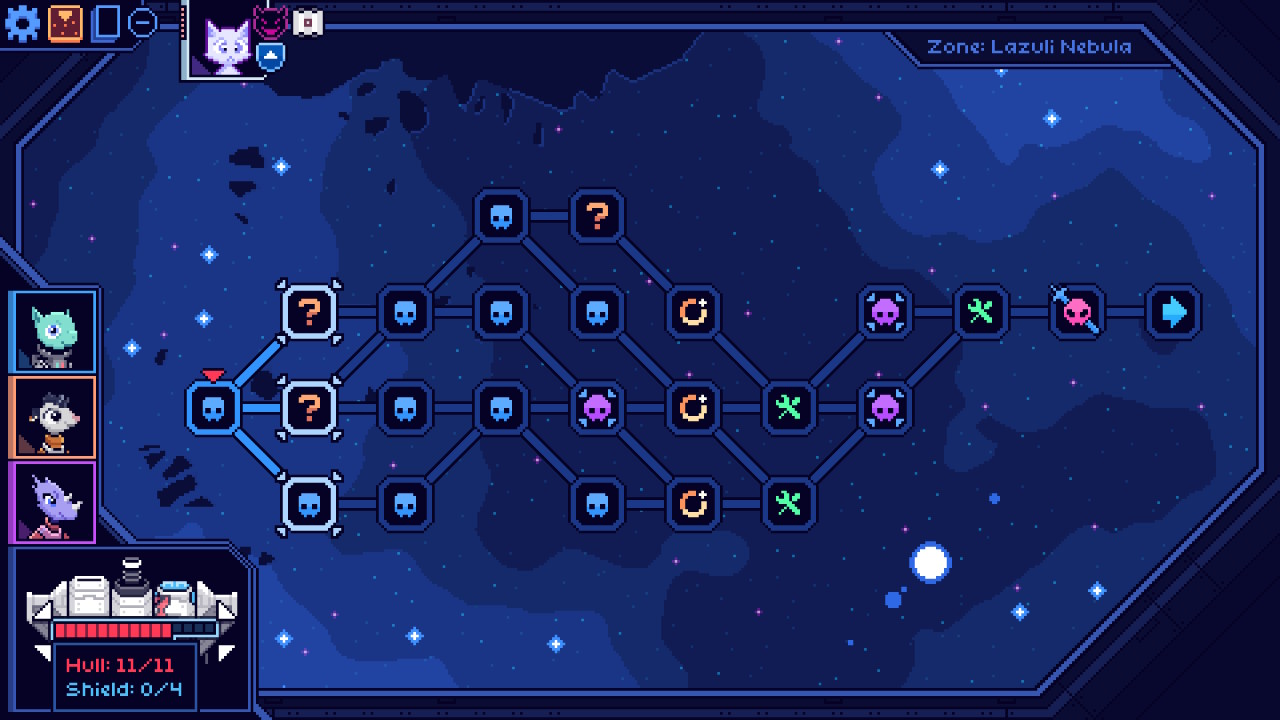 A map screen from Cobalt Core; its symbols are colorful and stylized